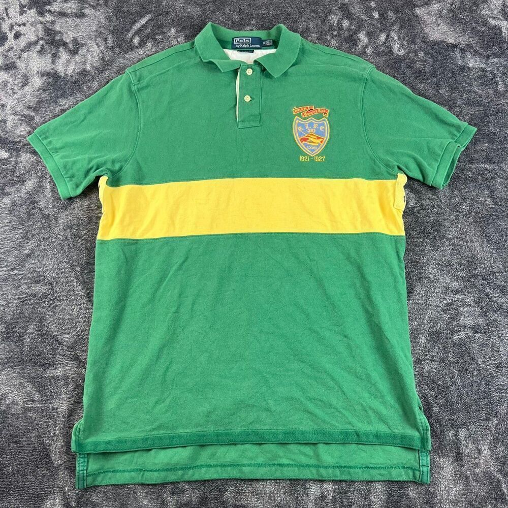 Vtg Polo Ralph Lauren Rugby Country Club Patch Polo Striped Short Sleeve XL